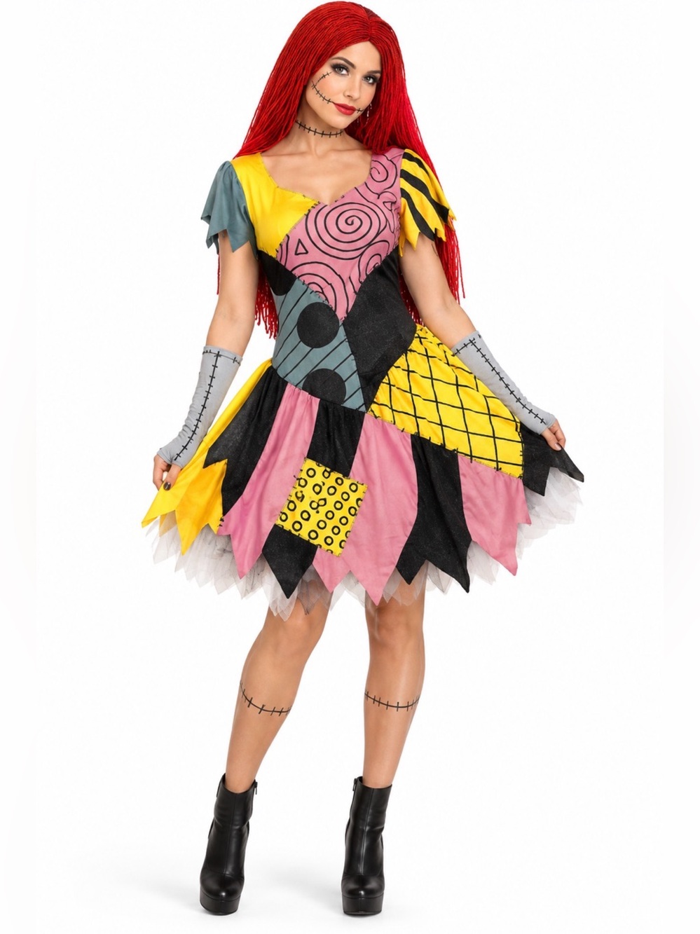 Disney Nightmare Before Christmas Sally Halloween Costume Womens Patchwork Dress